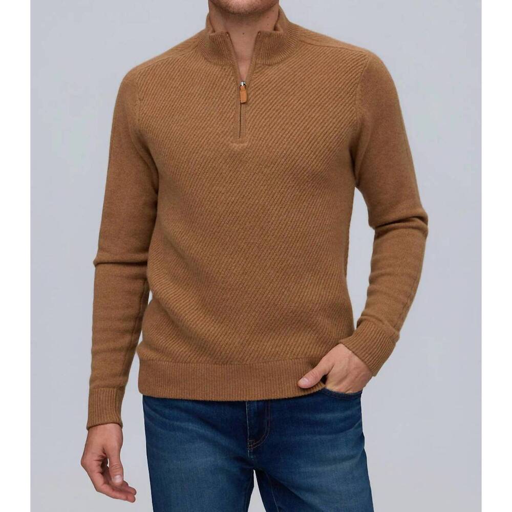 NEW RAFFI cashmere quarter zip top in tan